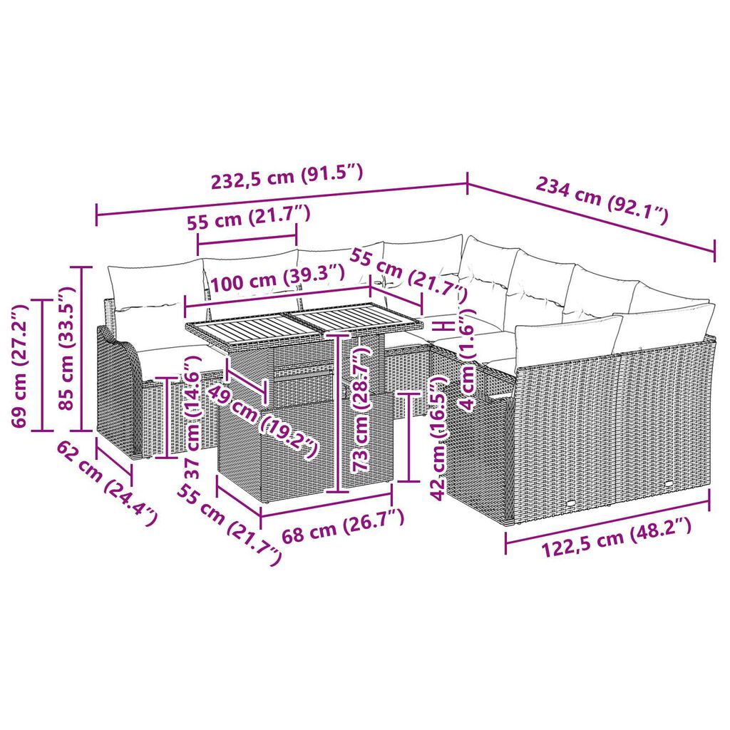 vidaXL Σετ Καναπέ Κήπου με αποθήκευση 9 pcs Μαύρο Πολυ ράταν