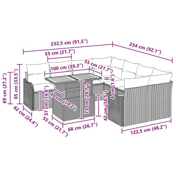 vidaXL Σετ Καναπέ Κήπου με αποθήκευση 9 pcs Μαύρο Πολυ ράταν