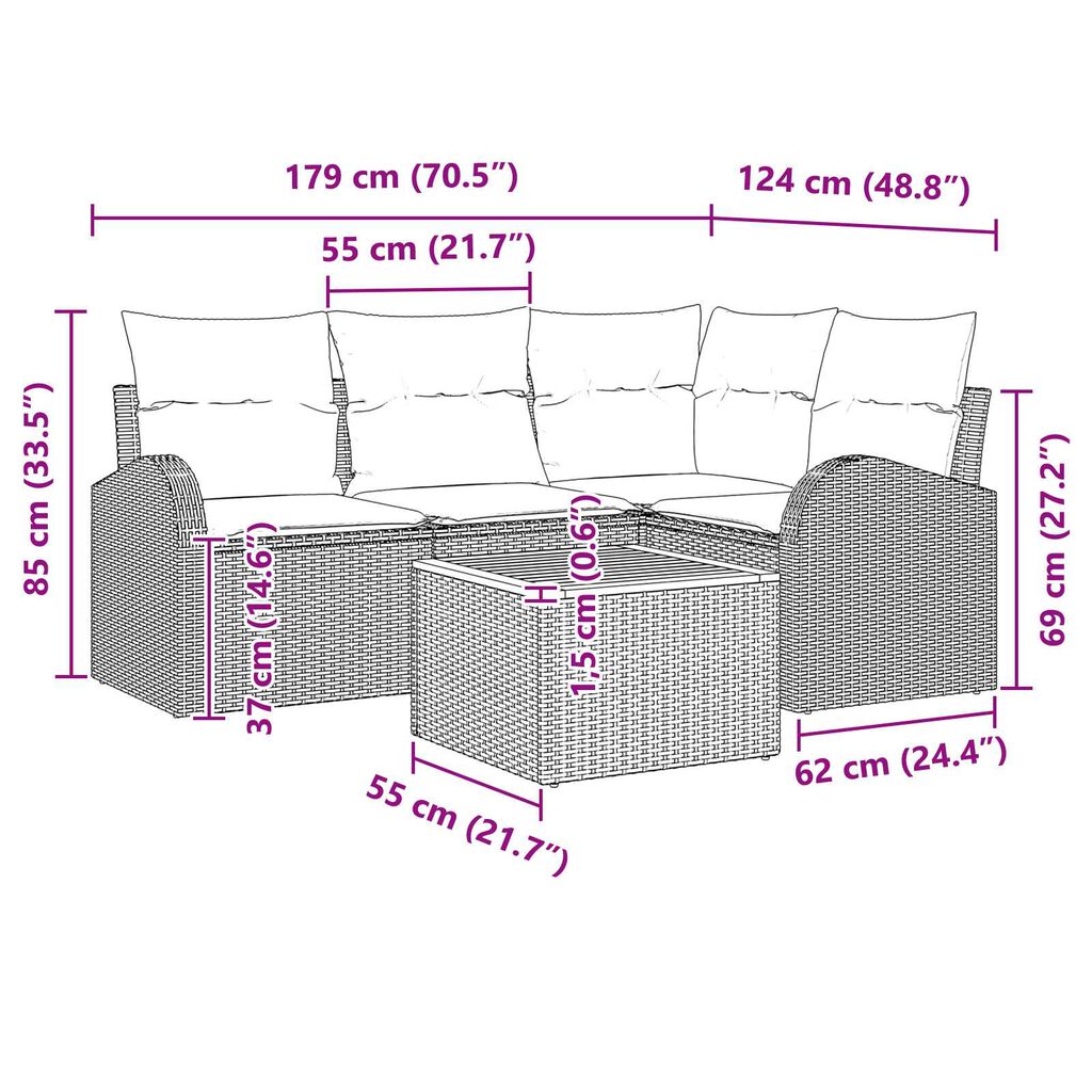 vidaXL Σετ Καναπέ Κήπου 5 pcs Μαύρο Πολυ ράταν