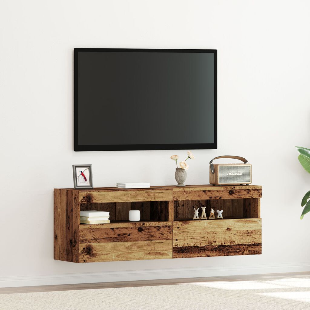 vidaXL Κονσόλες Τηλεόρασης με LED Φώτα 2 τμχ Παλιό Ξύλο 60x30x40 εκ