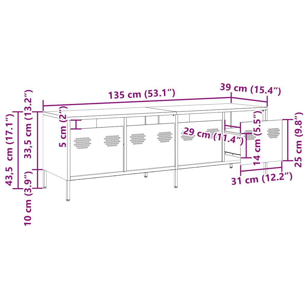 vidaXL Έπιπλο Τηλεόρασης Μουσταρδί 135x39x43,5 εκ Ατσάλι Ψυχρής Έλασης