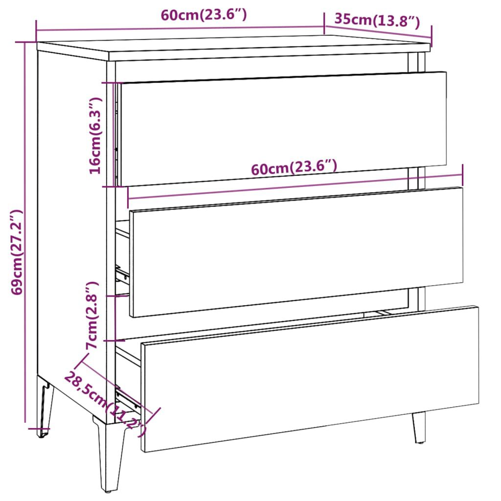 vidaXL Συρταριέρα Καπνιστή Δρυς 60 x 35 x 69 εκ. Επεξεργασμένο Ξύλο
