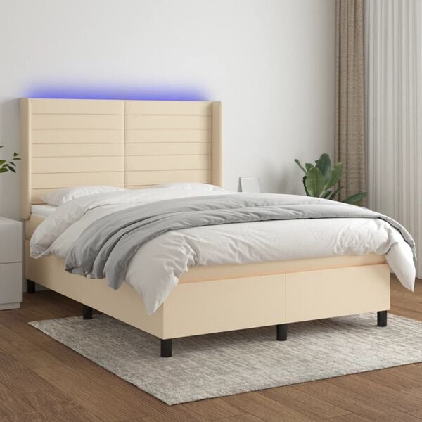 vidaXL &Kappa;&rho;&epsilon;&beta;ά&tau;&iota; Boxspring &mu;&epsilon; &Sigma;&tau;&rho;ώ&mu;&alpha; & LED &Kappa;&rho;&epsilon;&mu; 140x190 &epsilon;&kappa;. &Upsilon;&phi;&alpha;&sigma;&mu;ά&tau;&iota;&nu;&omicron;