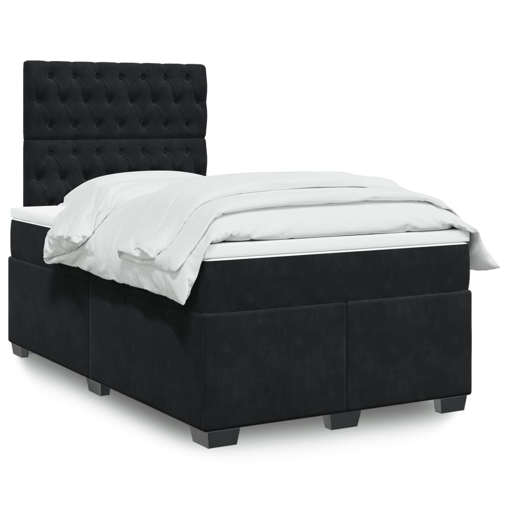 vidaXL Κρεβάτι Boxspring με Στρώμα Μαύρο 120x190 εκ. Βελούδινο