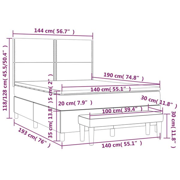 vidaXL Κρεβάτι Boxspring με Στρώμα Μαύρο 140x190 εκ. Υφασμάτινο
