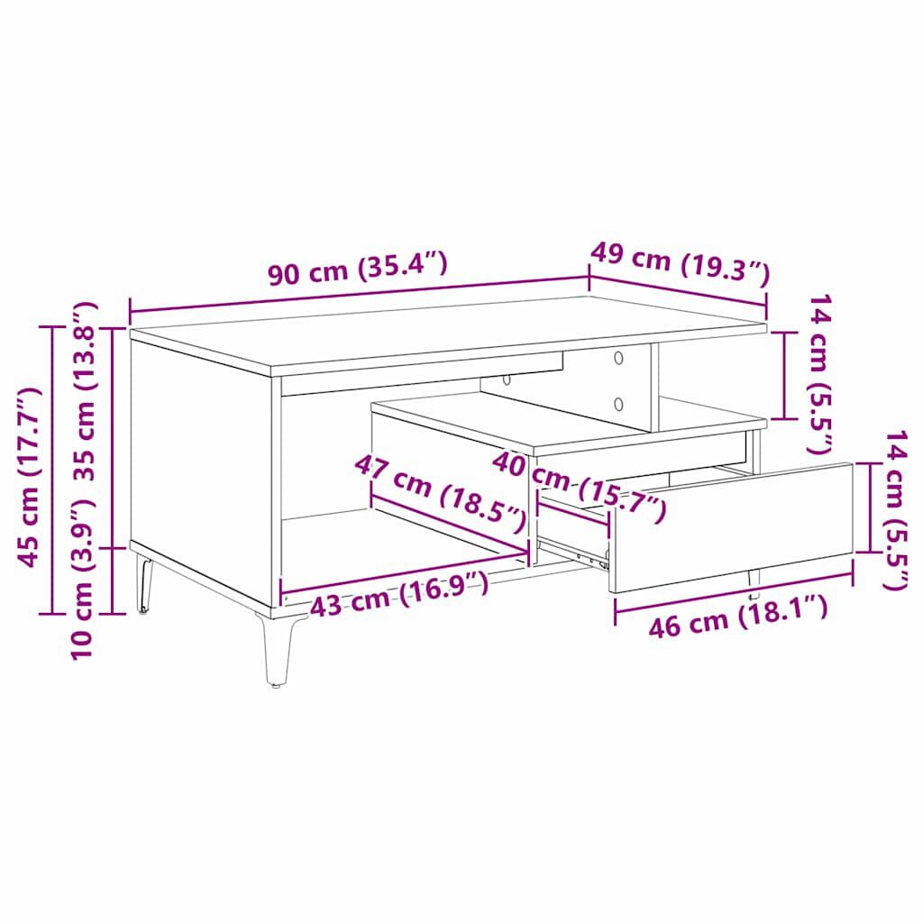 vidaXL Τραπεζάκι σαλονιού with Drawer Παλαιό ξύλο 90 x 49 x 45 εκ