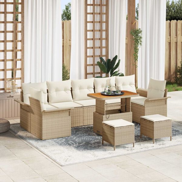vidaXL Σετ Καναπέ Κήπου 10 pcs Μπεζ συνθετικό ρατάν
