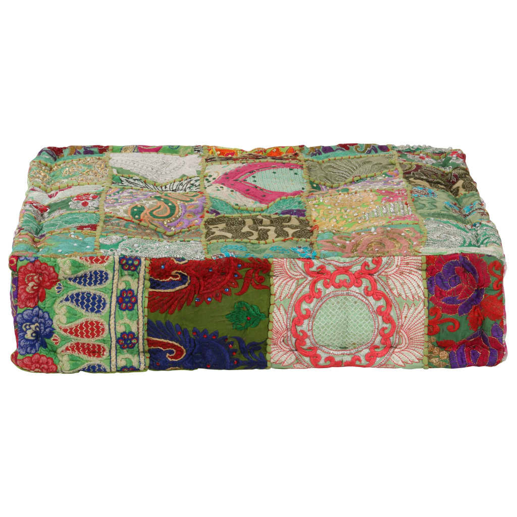 vidaXL Πουφ Patchwork Τετράγωνο Χειροπ. Πράσινο 50x50x12 εκ. Βαμβάκι