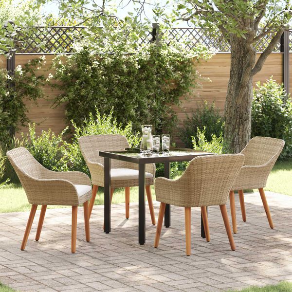 vidaXL Σέτ φαγητού για κήπο με μαξιλάρι 5 pcs Μπεζ συνθετικό ρατάν
