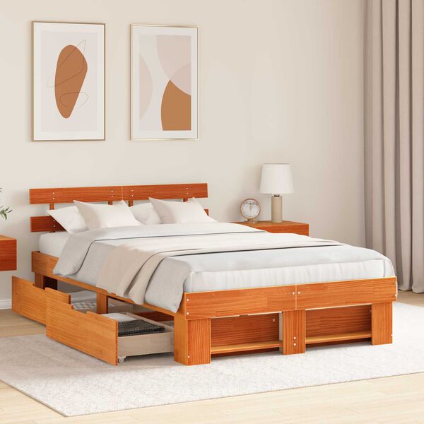 vidaXL Σκελετός Κρεβατιού Καφέ 140 x 190 cm Μασίφ ξύλο πεύκου