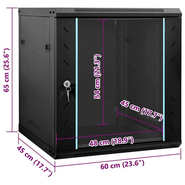 vidaXL Ντουλάπα δικτύου με αποθήκευση Μαύρο 60 x 45 x 65 εκ Ατσάλι