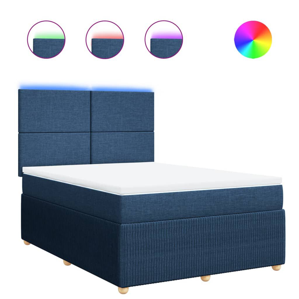 vidaXL Κρεβάτι Boxspring με Στρώμα Μπλε 140x200 εκ. Υφασμάτινο
