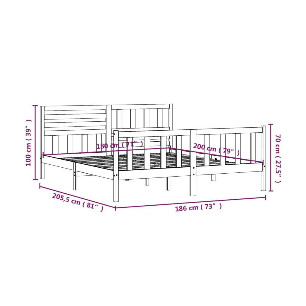 vidaXL Πλαίσιο Κρεβατιού 180 x 200 εκ. Μασίφ Ξύλο Super King Size