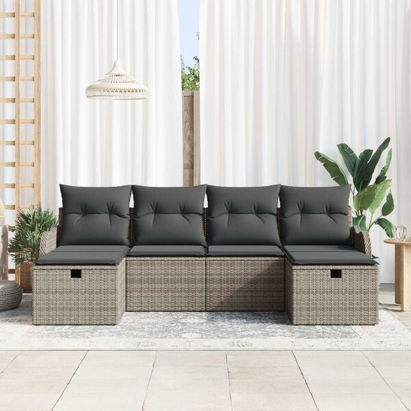 vidaXL Σετ Καναπέ Κήπου με μαξιλάρι 6 pcs Γκρι Πολυ ράταν