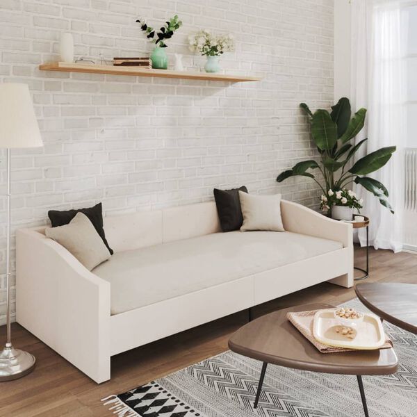 vidaXL Καναπές Κρεβάτι με Στρώμα & USB Κρεμ 90 x 200 εκ. Υφασμάτινο