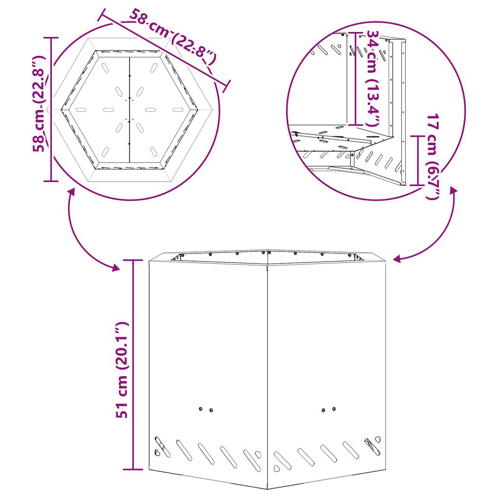 vidaXL Φωτιά Μαύρο 58 x 58 x 51 cm Κρύα έλαση από χάλυβα