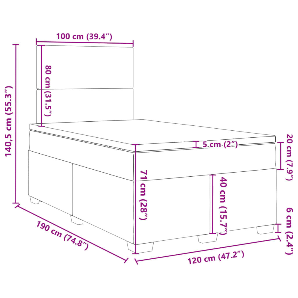 vidaXL Κρεβάτι Boxspring με Στρώμα Ροζ 120x190 εκ. Βελούδινο