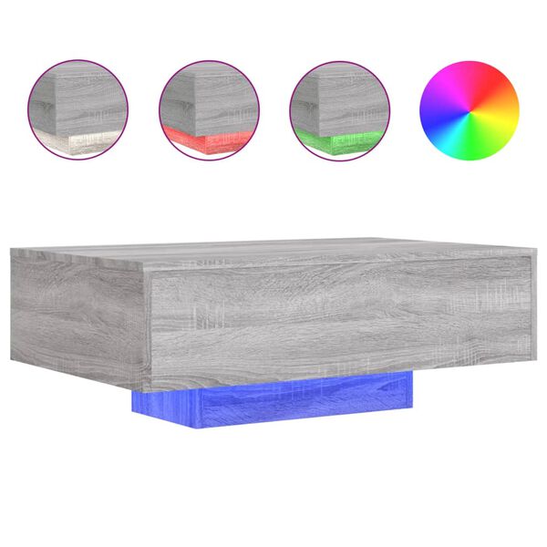 vidaXL Τραπεζάκι Σαλονιού με Φώτα LED Γκρι Sonoma 85x55x31 εκ.