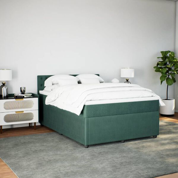 vidaXL Κρεβάτι Boxspring με Στρώμα Σκούρο Πράσινο 140x200εκ. Βελούδινο