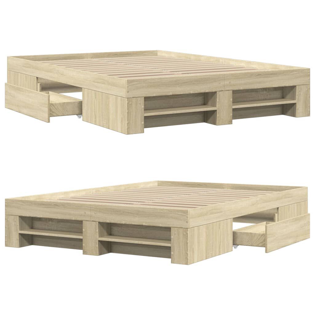 vidaXL Πλαίσιο Κρεβατιού Sonoma Δρυς 135x190 εκ. Επεξεργασμένο Ξύλο