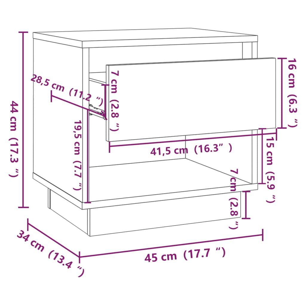 vidaXL Κομοδίνο Γκρι Σκυρ. 45x34x44 εκ. από Επεξεργασμένο Ξύλο