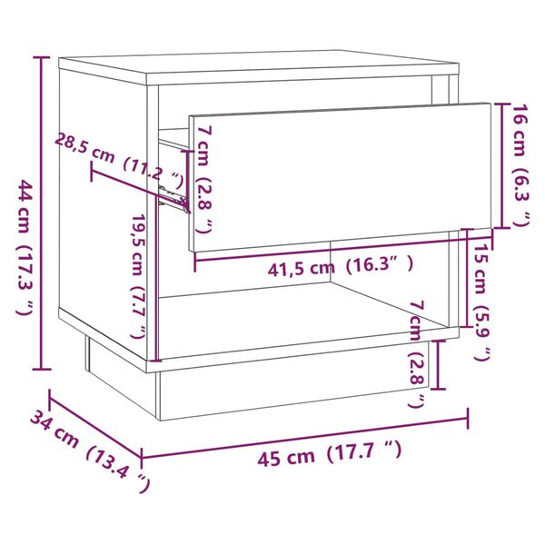 vidaXL Κομοδίνο Γκρι Σκυρ. 45x34x44 εκ. από Επεξεργασμένο Ξύλο
