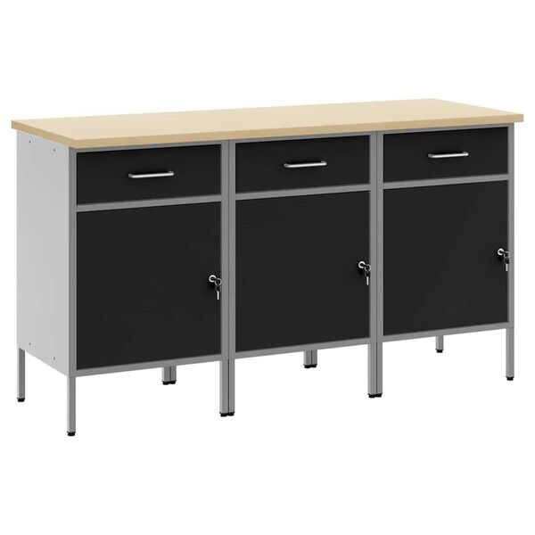 vidaXL Ντουλάπα Εργασίας 3 pcs Μαύρο και Γκρι 150 x 55 x 85 εκ