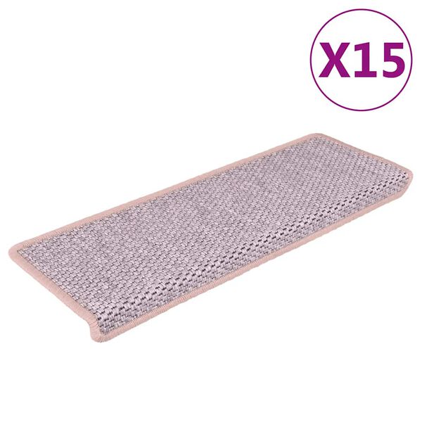 vidaXL Πατάκια Σκάλας Αυτοκόλ. 15 τεμ. Όψη Σιζάλ 65x21x4 εκ. Ροζ