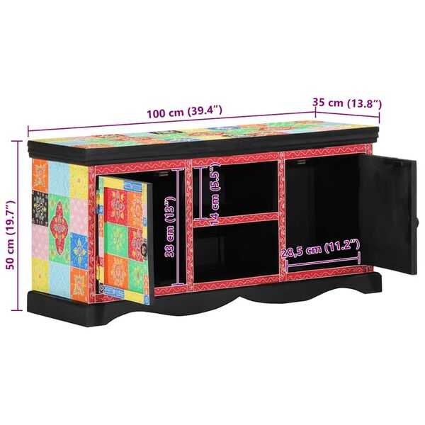 vidaXL Ντουλάπι TV Πολύχρωμο 100 x 35 x 50 εκ Μασίφ ξύλο μάνγκο