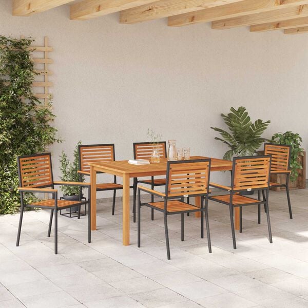 vidaXL Σέτ φαγητού για κήπο 7 pcs Μαύρο Πολυ ράταν