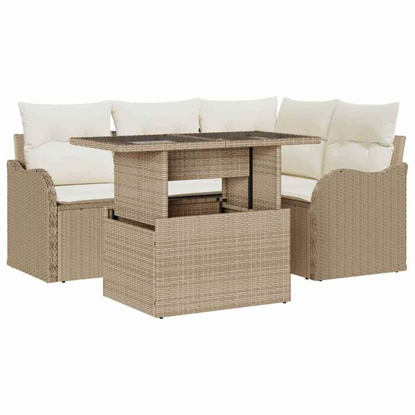 vidaXL Σετ Καναπέ Κήπου με μαξιλάρι 5 pcs Μπεζ Πολυ ράταν
