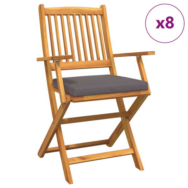 vidaXL Πτυσσόμενη Καρέκλα με μαξιλάρι 8 pcs Γκρι 49 x 57.5 x 92εκ