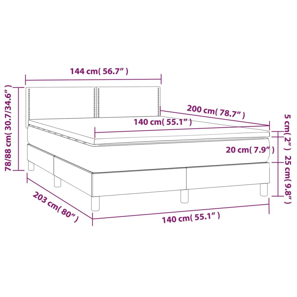 vidaXL Κρεβάτι Boxspring με Στρώμα & LED Κρεμ 140x200 εκ. Υφασμάτινο