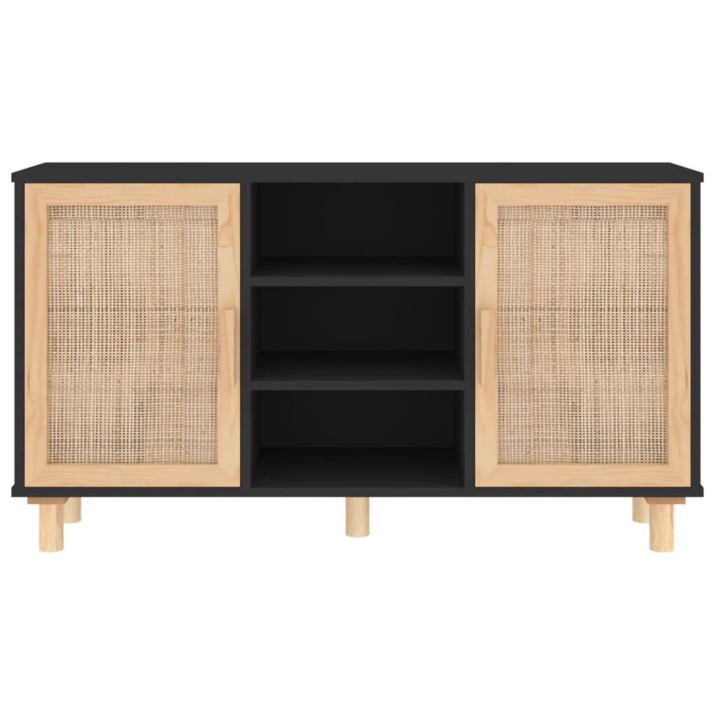 vidaXL Ντουλάπι Μαύρο 105x30x60 εκ. από Μασίφ Πεύκο & Φυσικό Ρατάν