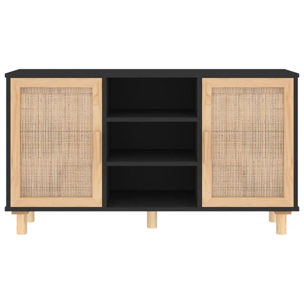 vidaXL Ντουλάπι Μαύρο 105x30x60 εκ. από Μασίφ Πεύκο & Φυσικό Ρατάν