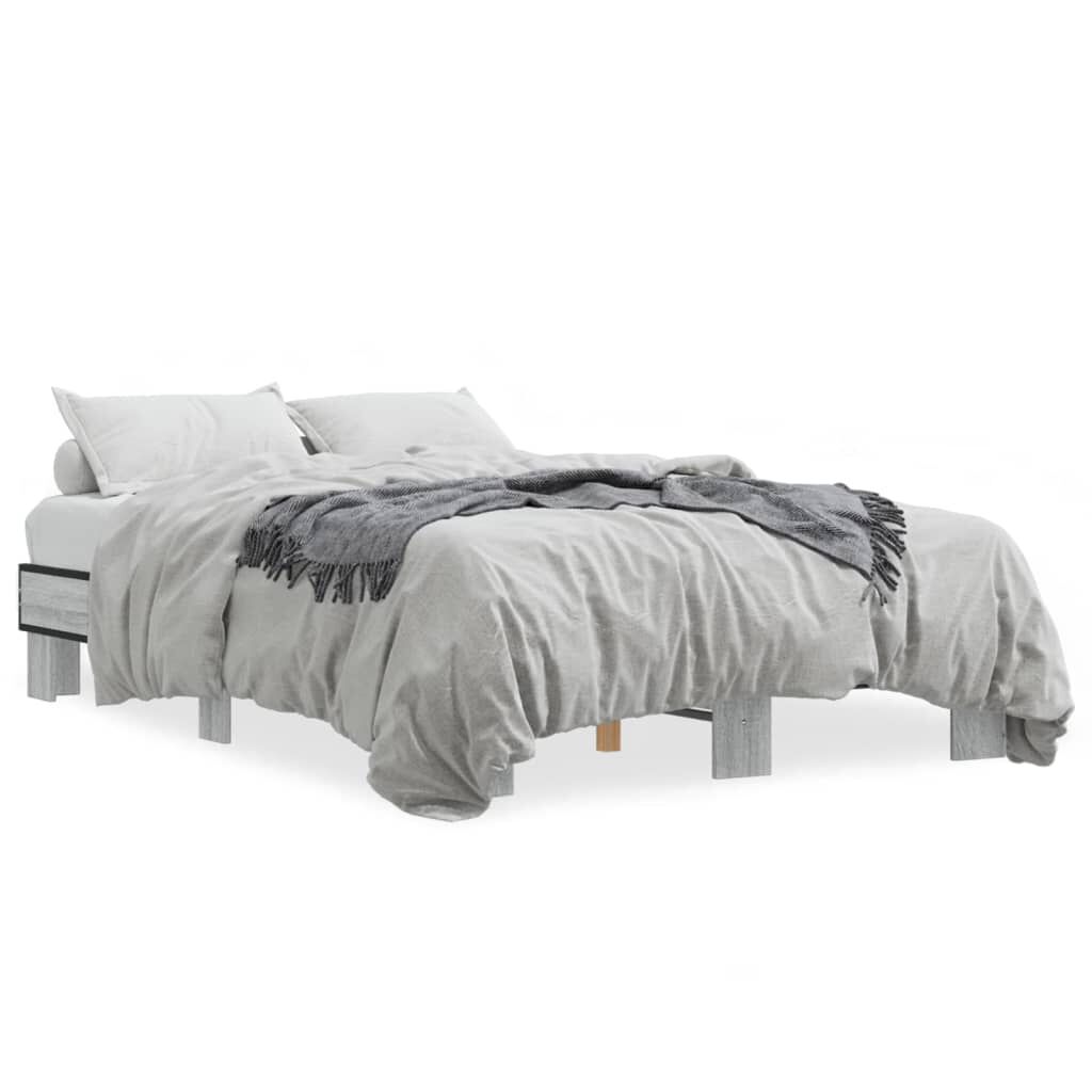 vidaXL Πλαίσιο Κρεβατιού Γκρι Sonoma 140x200 εκ. Επεξ. Ξύλο & Μέταλλο