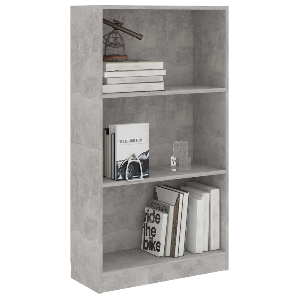 vidaXL Βιβλιοθήκη με 3 Ράφια Γκρι Σκυροδ. 60x24x109 εκ. Επεξεργ. Ξύλο
