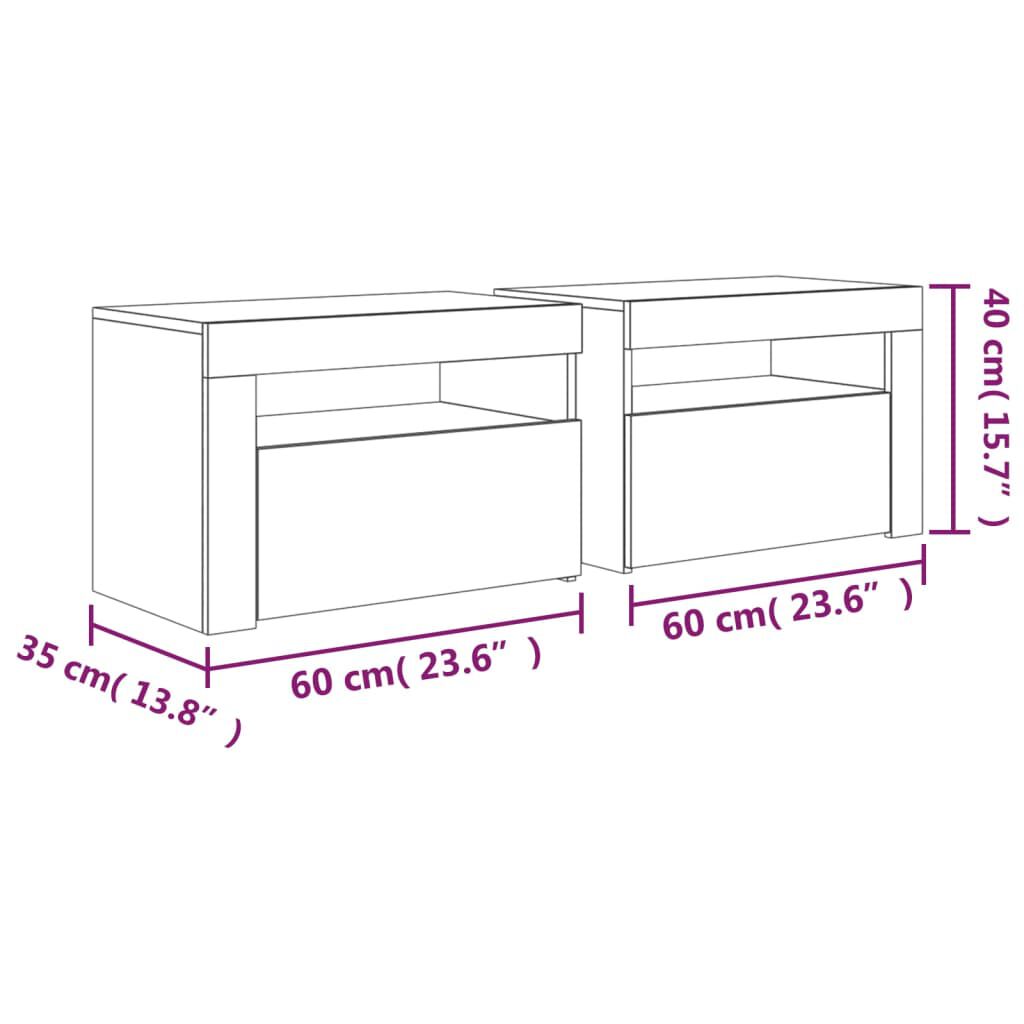 vidaXL Κομοδίνα με LED 2 τεμ. Sonoma Δρυς 60 x 35 x 40 εκ.