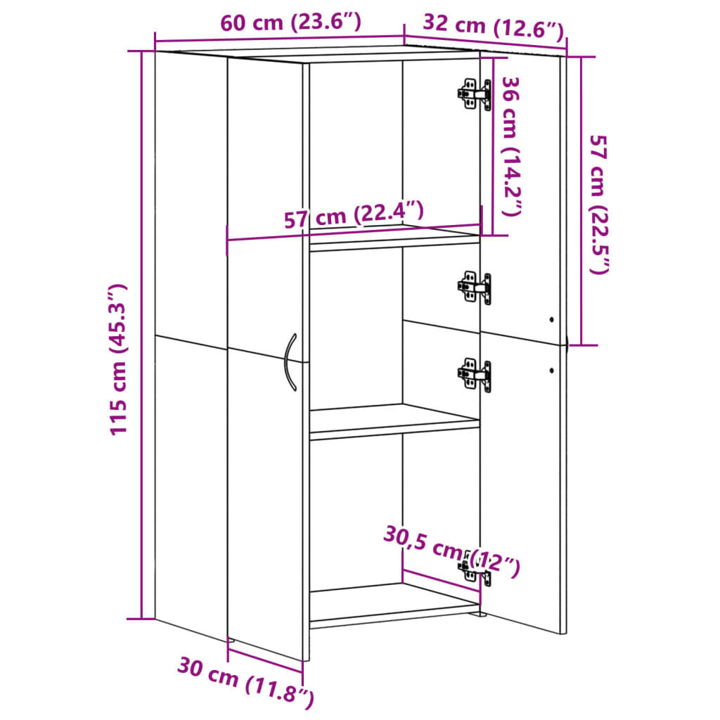 vidaXL Αρχειοθήκη Γκρι Σκυρ. 60x32x115 εκ. Επεξεργασμένο Ξύλο