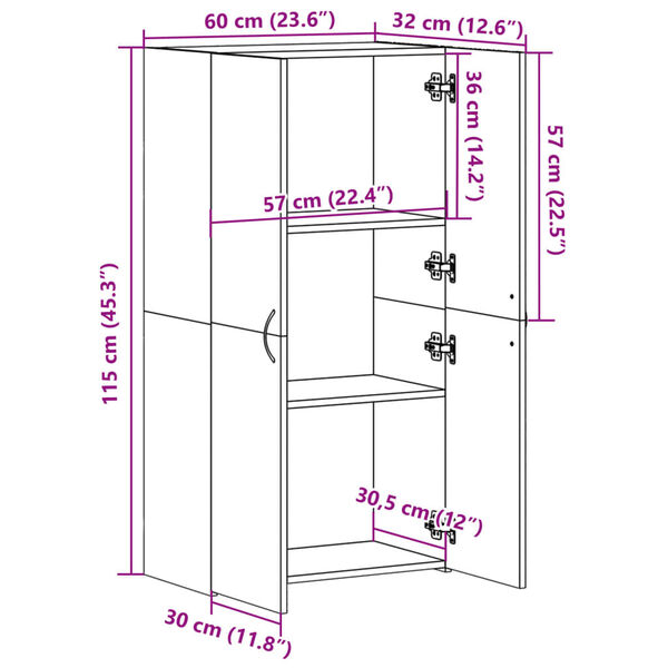 vidaXL Αρχειοθήκη Γκρι Σκυρ. 60x32x115 εκ. Επεξεργασμένο Ξύλο