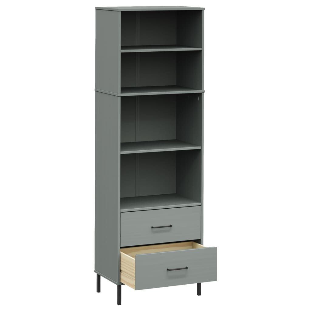 vidaXL Βιβλιοθήκη OSLO με 2 Συρτάρια Γκρι 60x35x180 εκ. Μασίφ Ξύλο