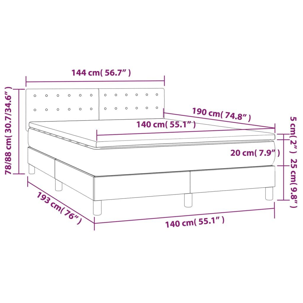 vidaXL Κρεβάτι Boxspring με Στρώμα Ροζ 140x190 εκ. Βελούδινο