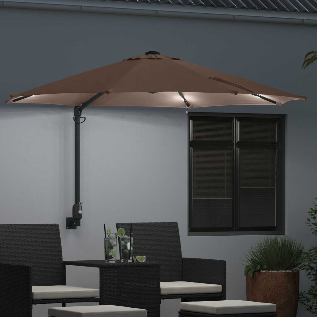 vidaXL Ομπρέλα Κήπου Τοποθετημένη στον Τοίχο με LEDs Ταούπ 248 εκ.