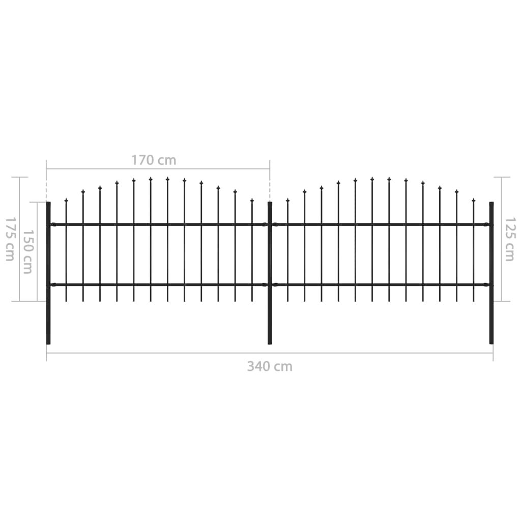 vidaXL Κάγκελα Περίφραξης με Λόγχες Μαύρα (1-1,25) x 3,4 μ. Ατσάλινα