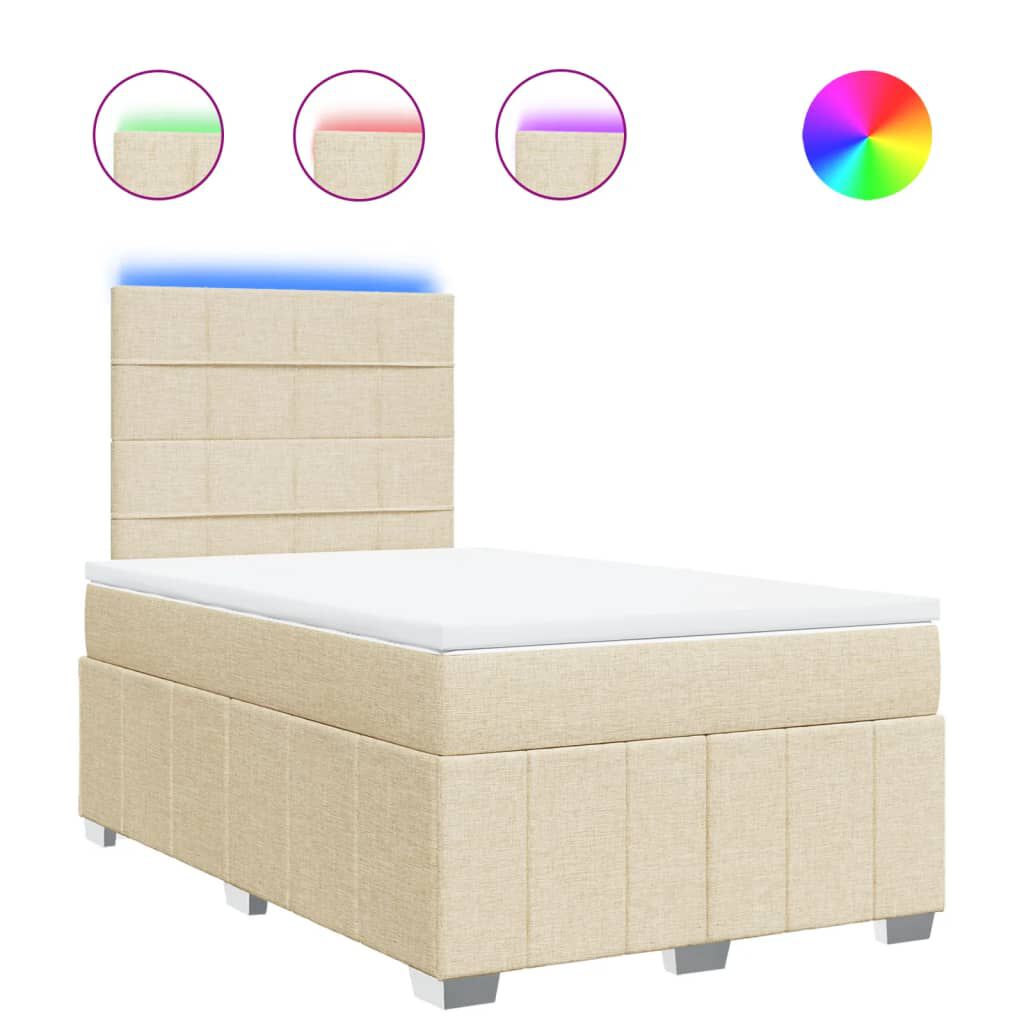 vidaXL Κρεβάτι Boxspring με Στρώμα Κρεμ 120x200 εκ. Υφασμάτινο