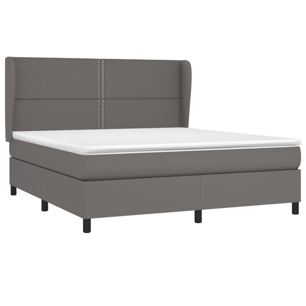 vidaXL Κρεβάτι Boxspring με Στρώμα Γκρι 180x200 εκ. Συνθετικό Δέρμα