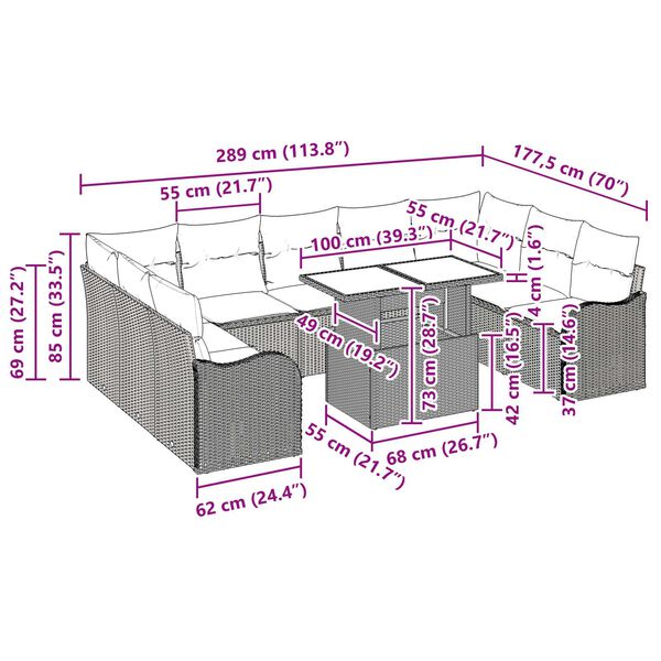 vidaXL Σετ Καναπέ Κήπου 10 pcs Μαύρο 100 x 55 x 73 εκ Πολυ ράταν