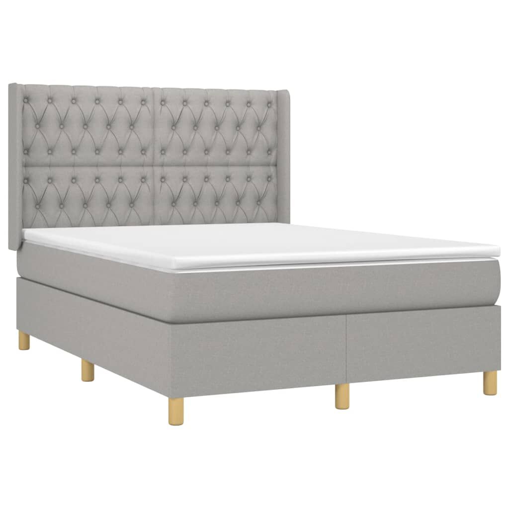 vidaXL Κρεβάτι Boxspring με Στρώμα & LED Αν.Γκρι 140x200εκ. Υφασμάτινο