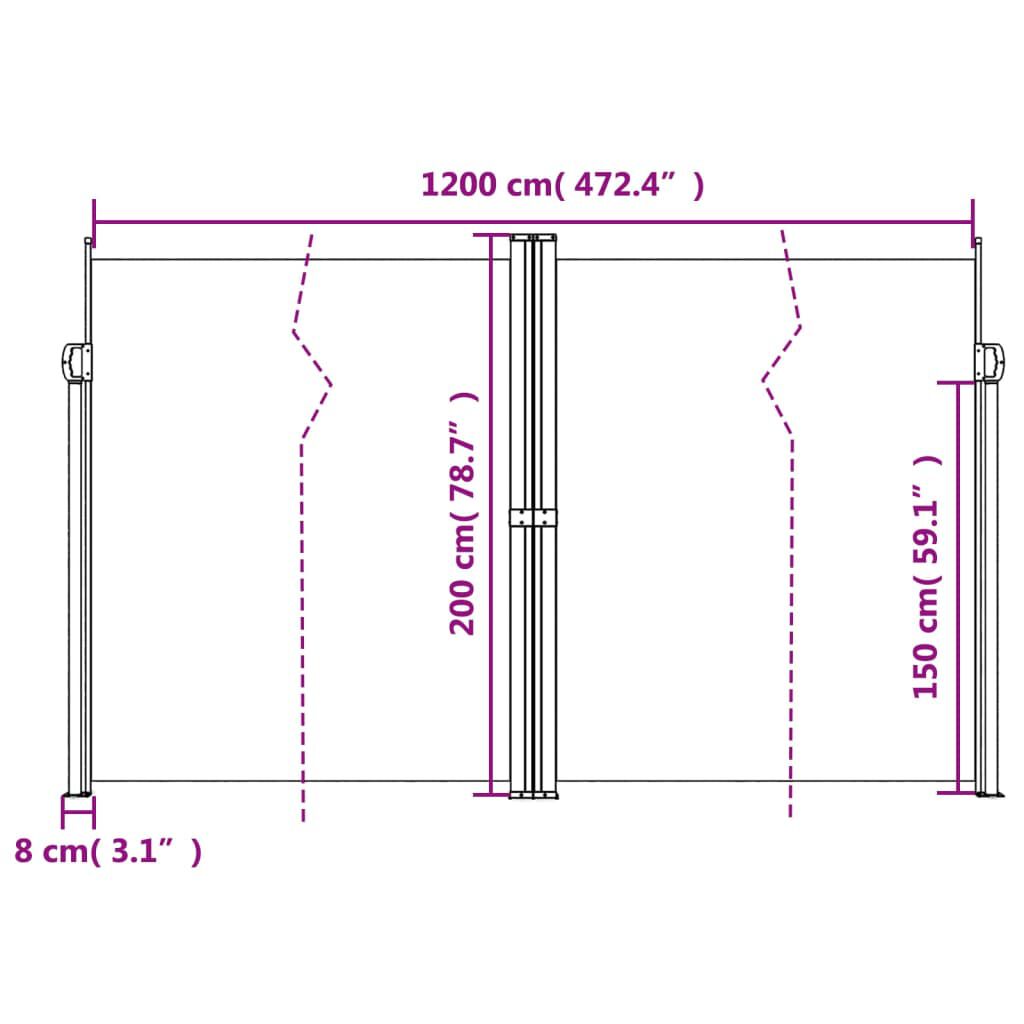vidaXL Σκίαστρο Πλαϊνό Συρόμενο Τερακότα 200 x 1200 εκ.