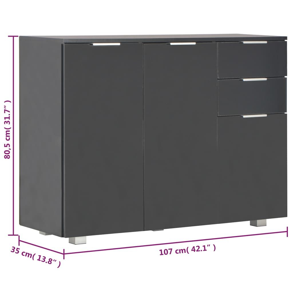 vidaXL Μπουφές Γυαλιστερός Μαύρος 107x35x80,5 εκ.